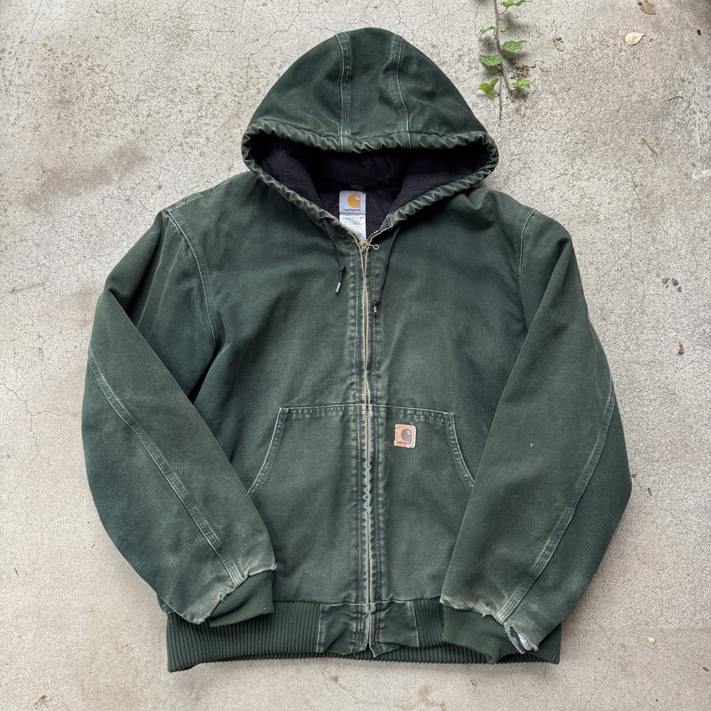 Carhartt Hooded Jacket J130 SPC Spruce Green Large Fades RARE